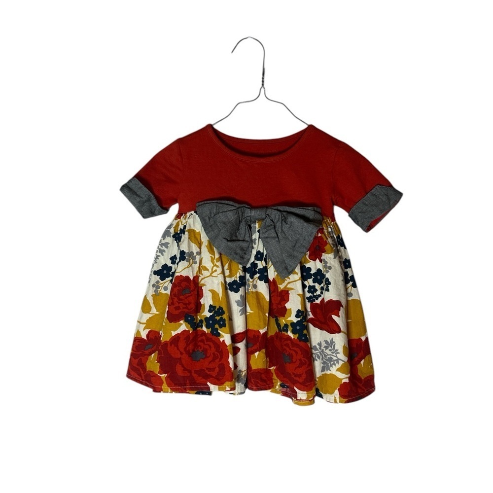 Floral dress  with Bow - Red and Blue